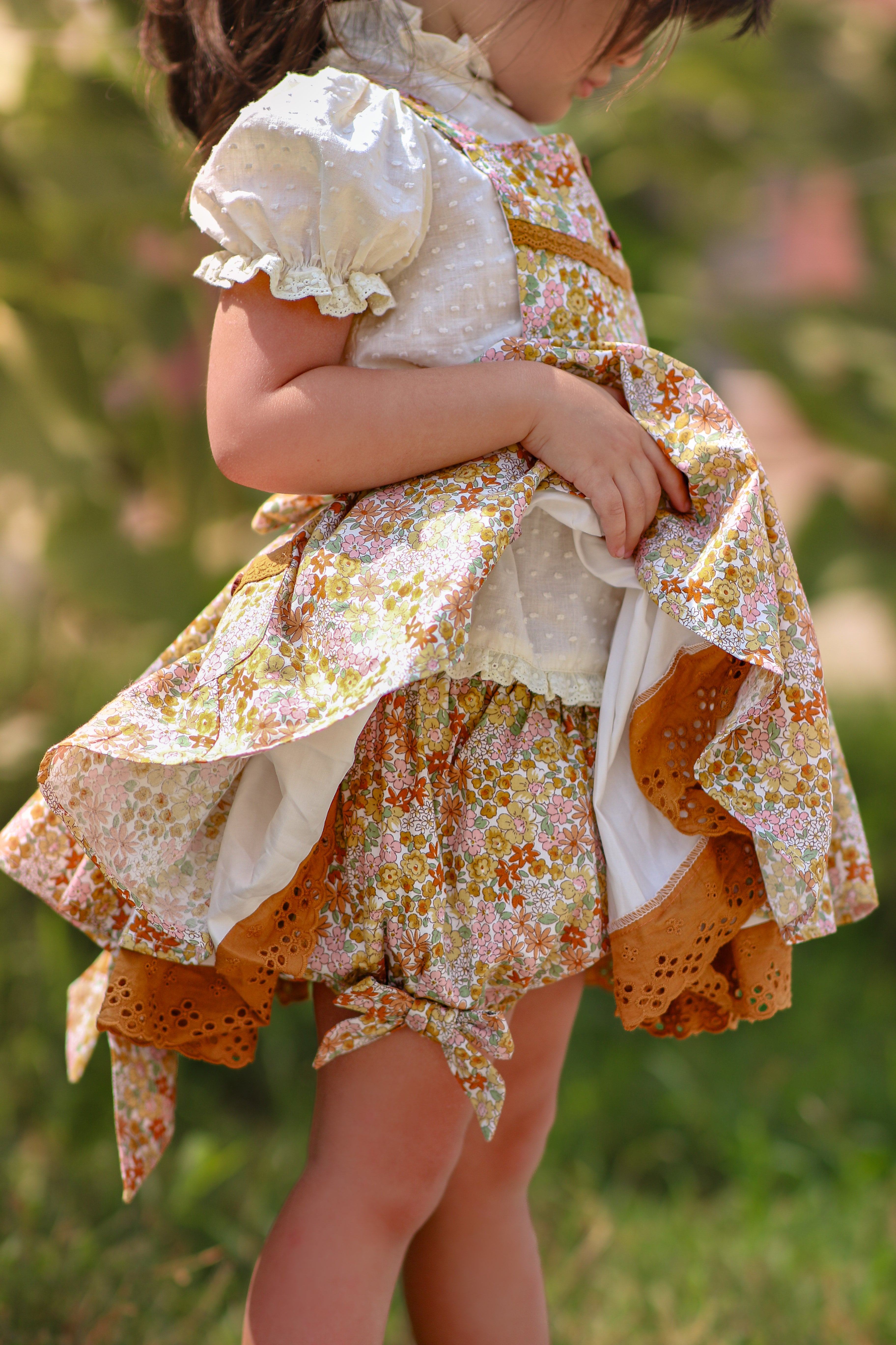 Harlow in Fall Blossoms Pinny and Shorties